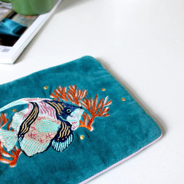 Coral Fish Velvet Clutch Bag