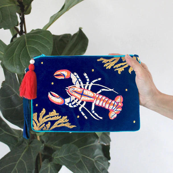Coral Lobster Velvet Clutch Bag