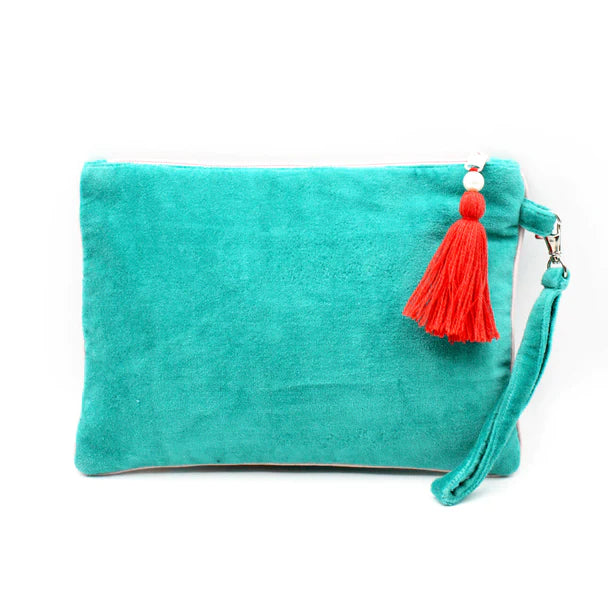 Coral Seahorse Velvet Clutch Bag