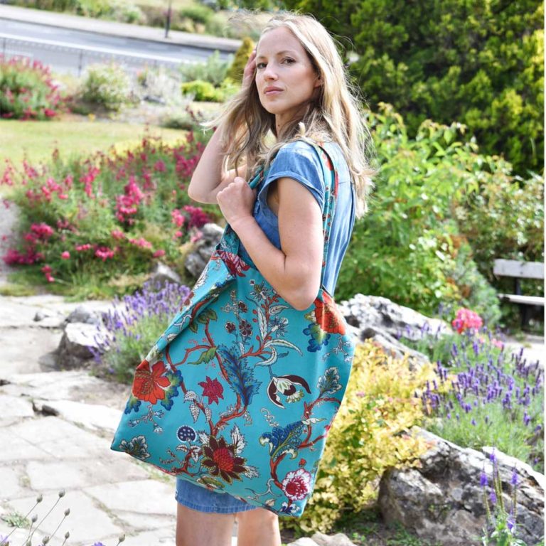 Teal Exotic Flower Shopper Bag