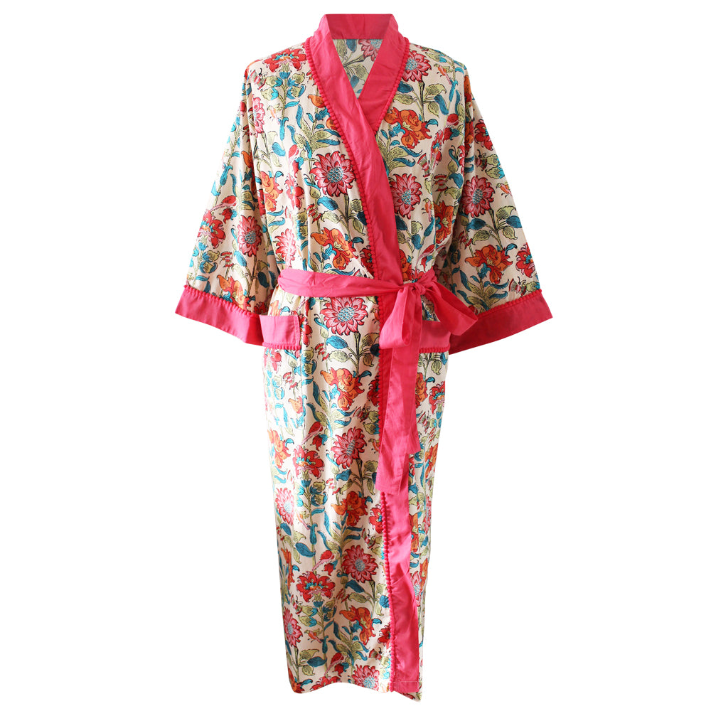 Floral Garden Print Cotton Dressing Gown