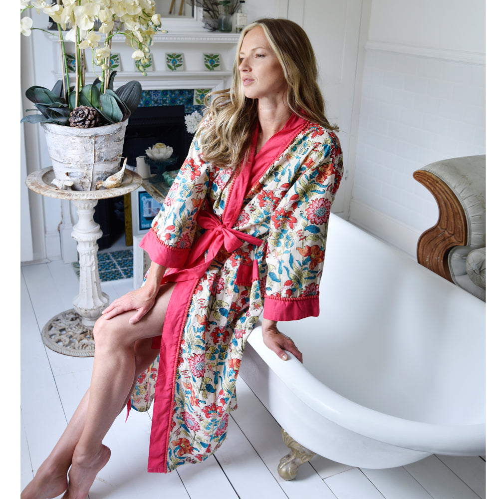 Floral Garden Print Cotton Dressing Gown