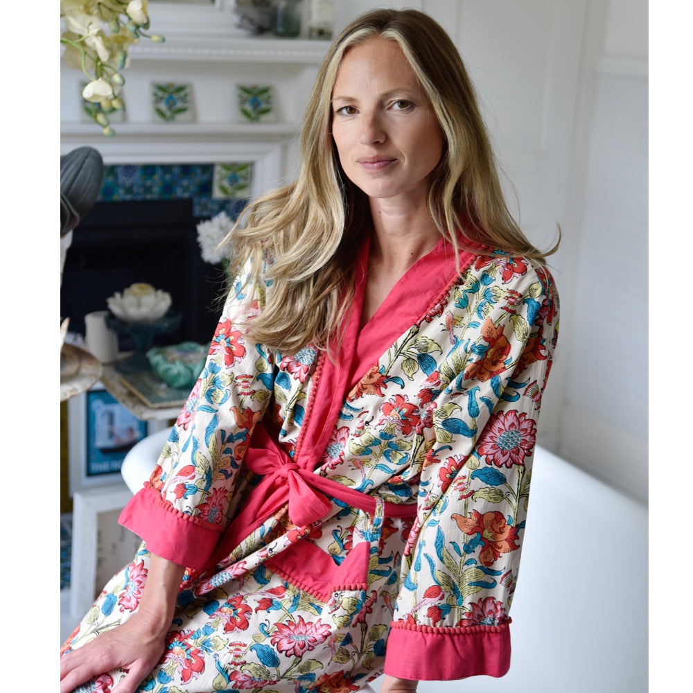 Floral Garden Print Cotton Dressing Gown