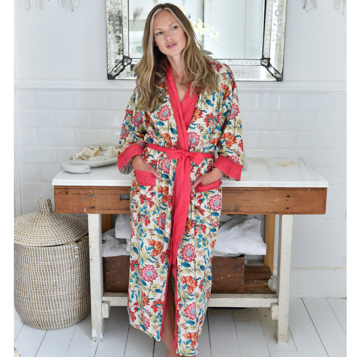 Floral Garden Print Cotton Dressing Gown