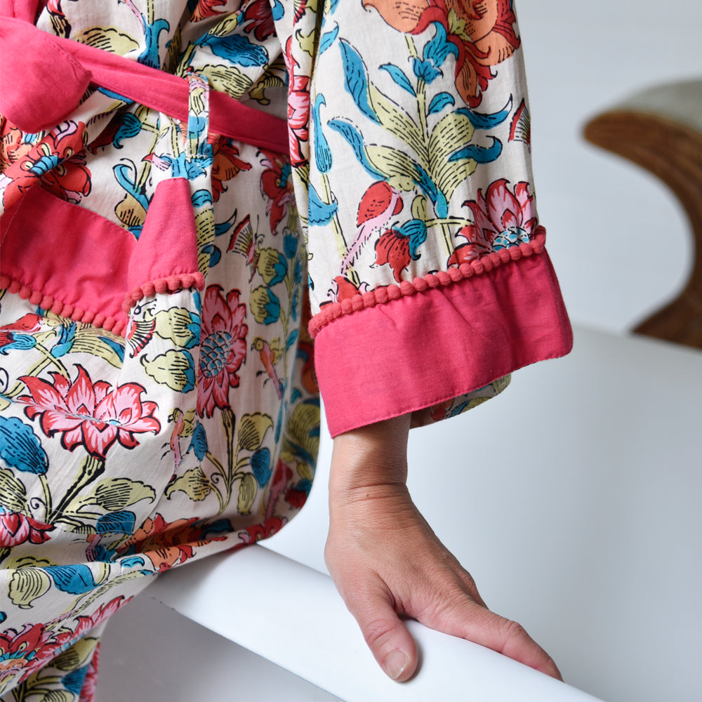 Floral Garden Print Cotton Dressing Gown