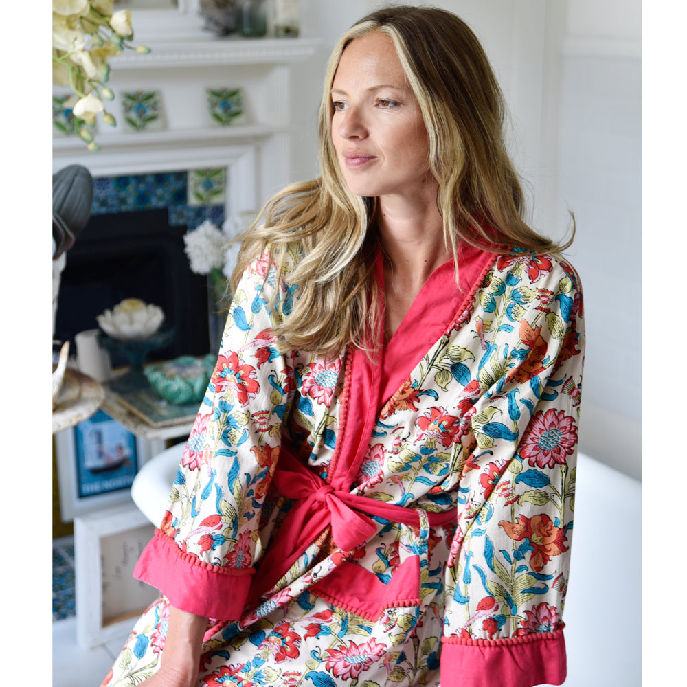 Floral Garden Print Cotton Dressing Gown