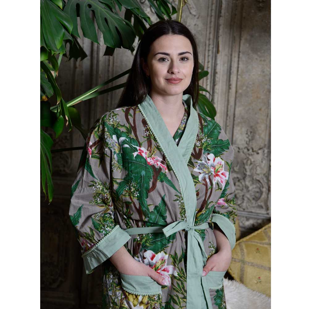 Grey floral 2024 dressing gown