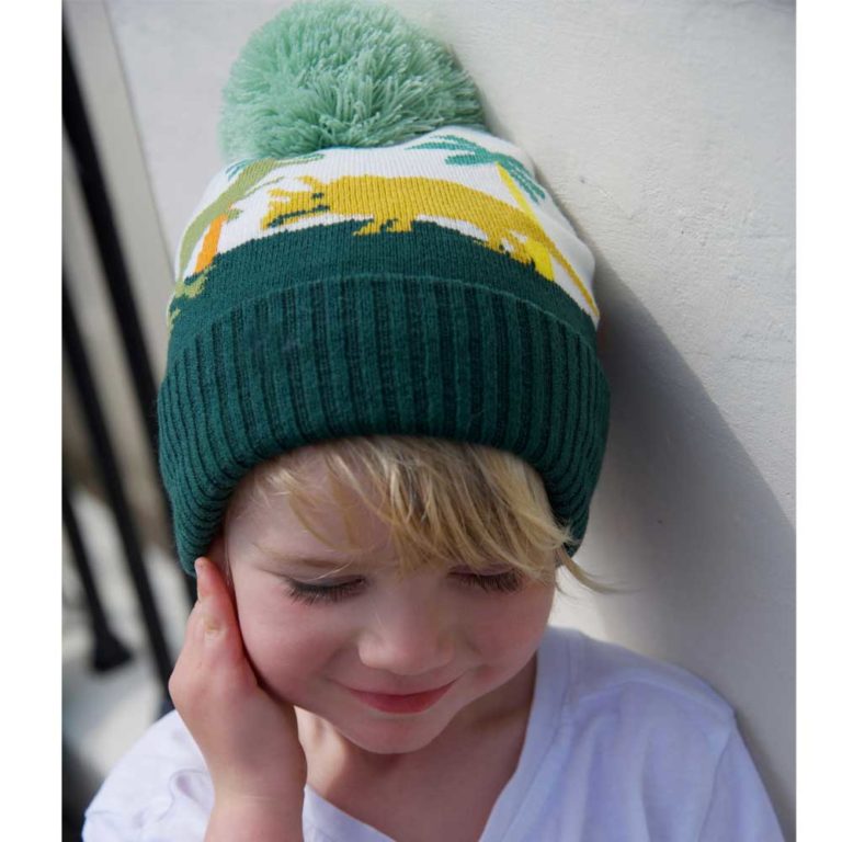 Knitted Dinosaur Hat with Pom Pom