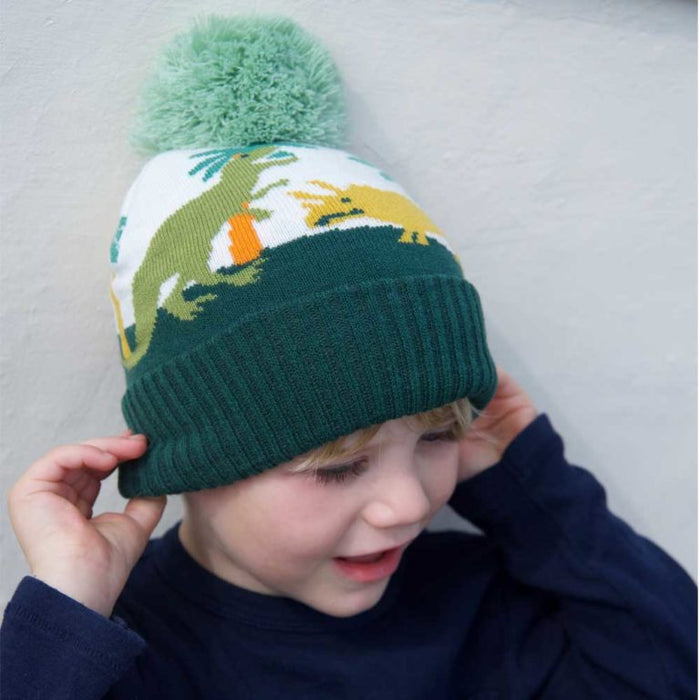 Knitted Dinosaur Hat with Pom Pom