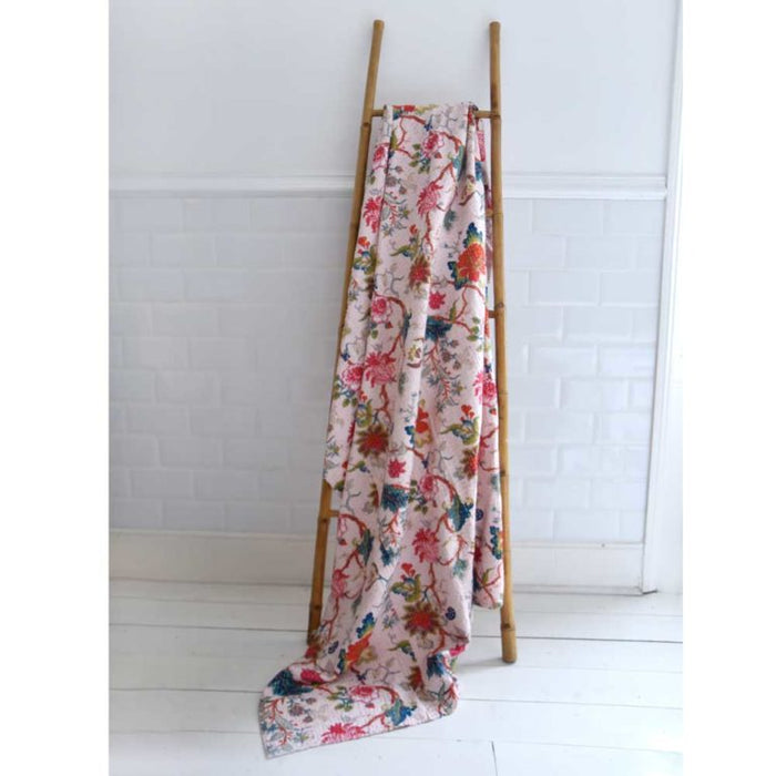 Pink Exotic Flower Kantha Throw