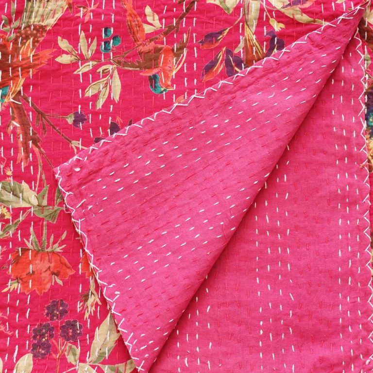 Hot Pink Birds of Paradise Kantha Throw