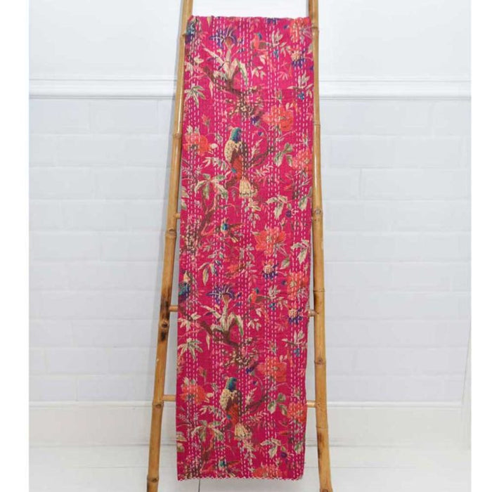 Hot Pink Birds of Paradise Kantha Throw