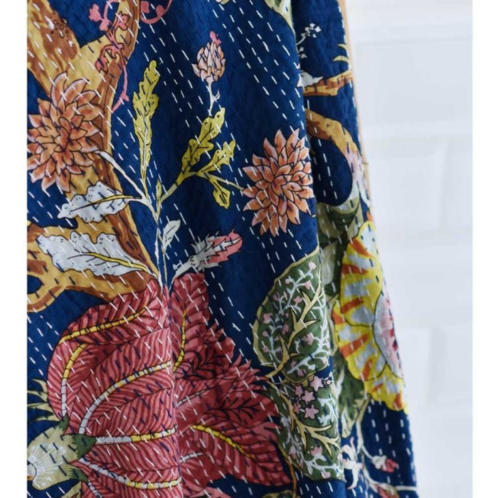 Blue Carnation Print Kantha Throw