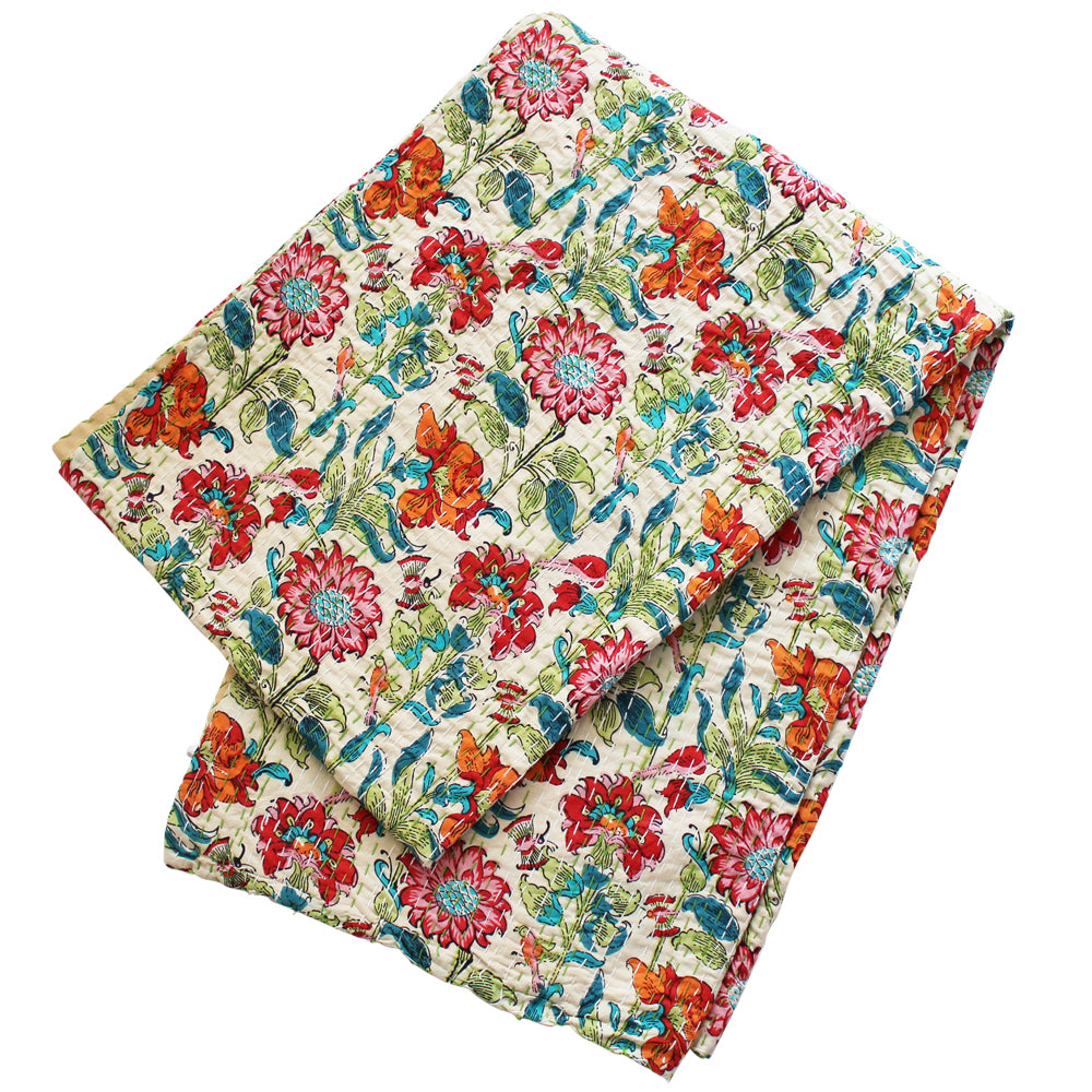 Floral Garden Print Kantha Throw