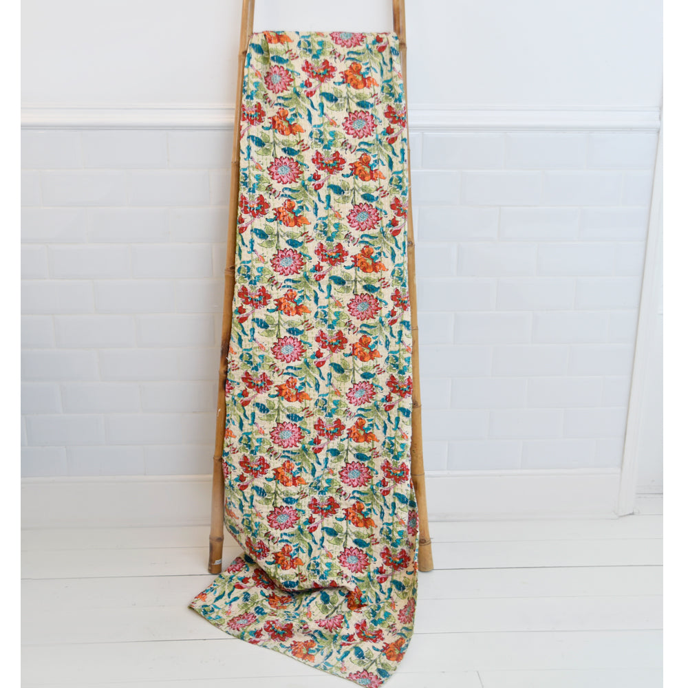 Floral Garden Print Kantha Throw