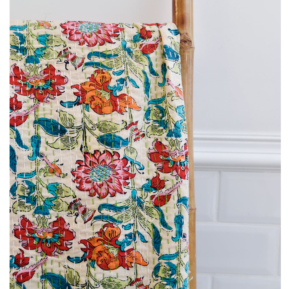 Floral Garden Print Kantha Throw