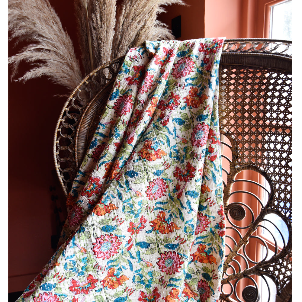 Floral Garden Print Kantha Throw