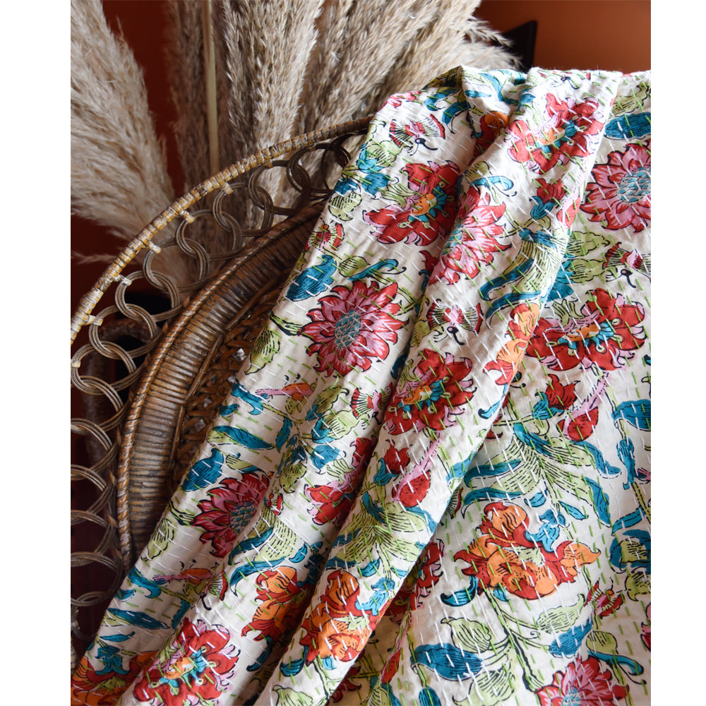 Floral Garden Print Kantha Throw