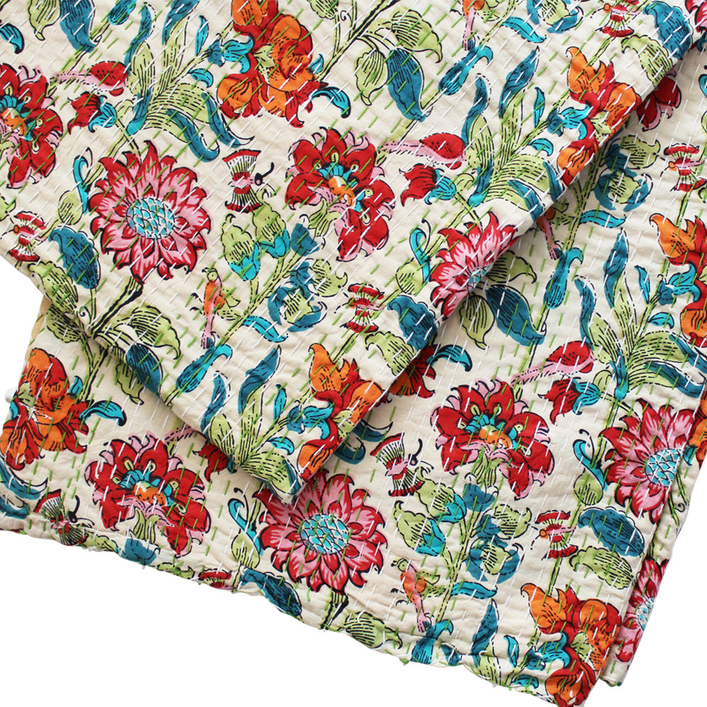 Floral Garden Print Kantha Throw