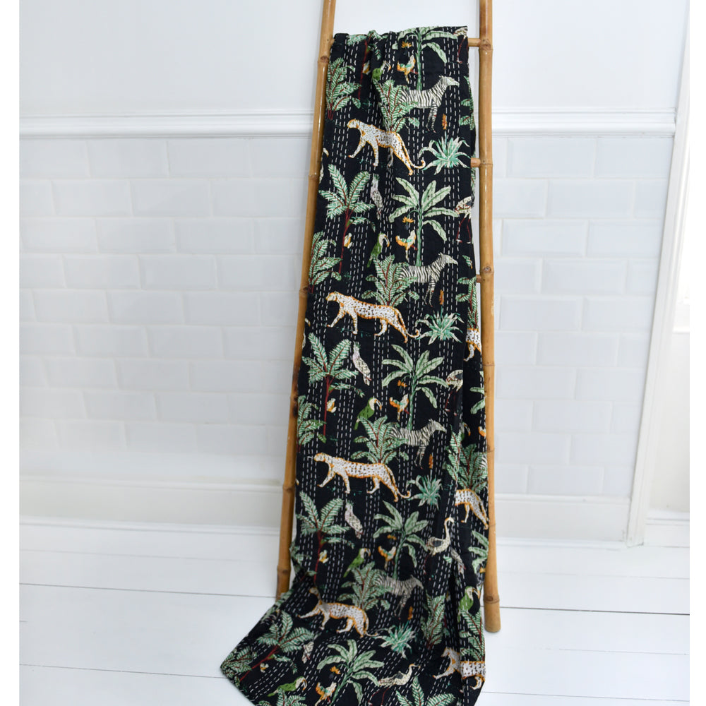 Safari At Night Print Kantha Throw