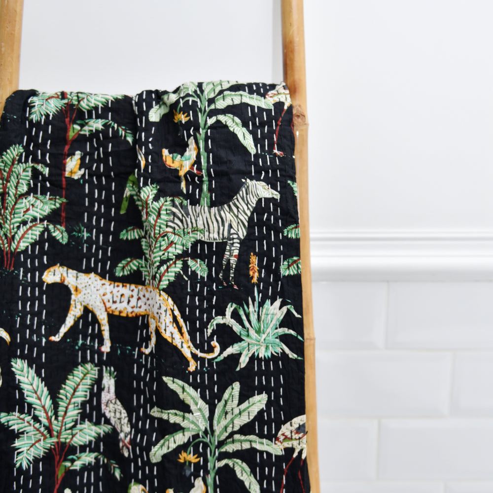 Safari At Night Print Kantha Throw