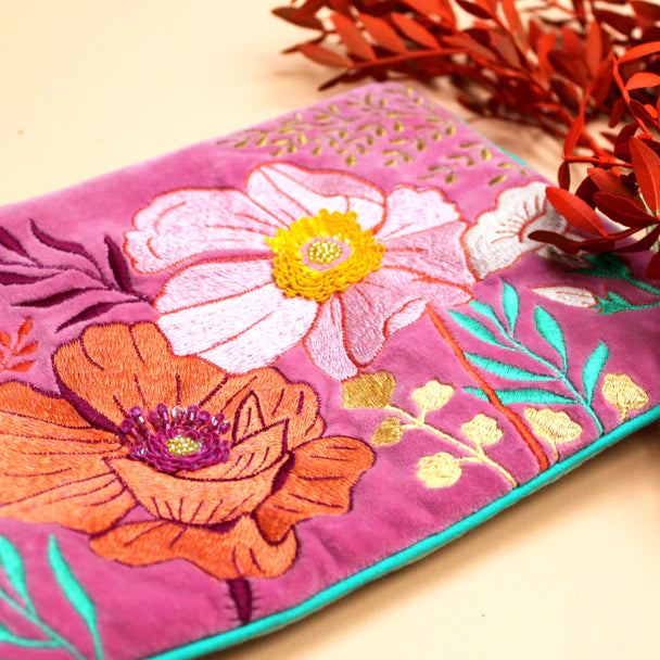 Posy Hot Pink Velvet Clutch Bag