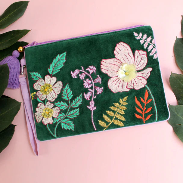 Posy Teal Velvet Clutch Bag