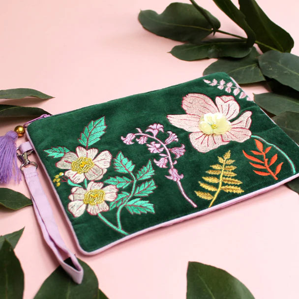 Posy Teal Velvet Clutch Bag