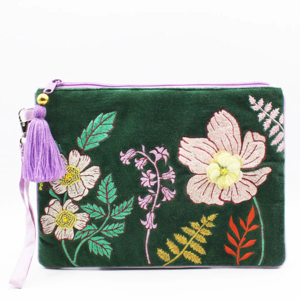 Posy Teal Velvet Clutch Bag