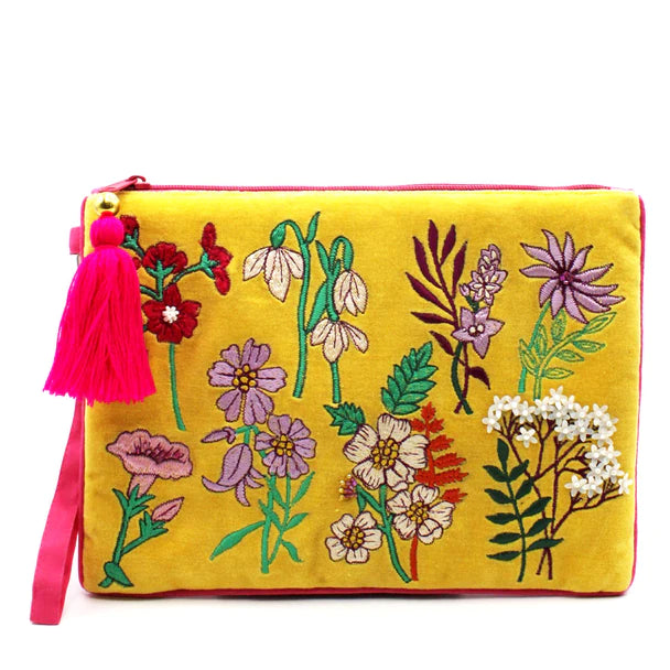 Posy Yellow Velvet Clutch Bag