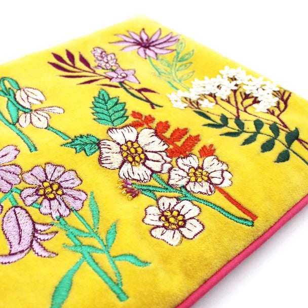 Posy Yellow Velvet Clutch Bag