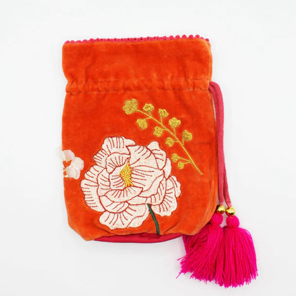 Posy Orange Drawstring Pouch