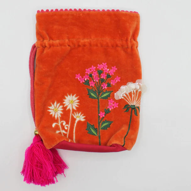 Posy Orange Drawstring Pouch