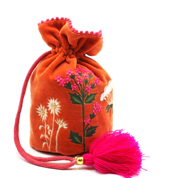 Posy Orange Drawstring Pouch