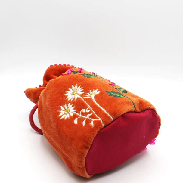 Posy Orange Drawstring Pouch