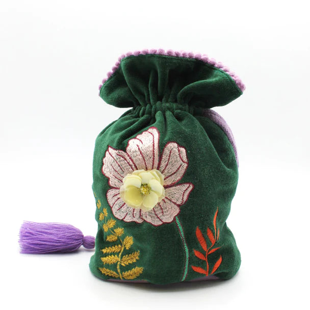 Posy Teal Drawstring Pouch