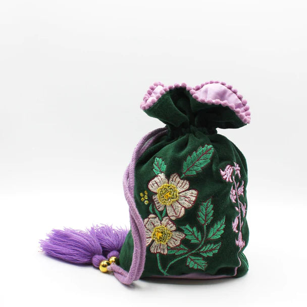 Posy Teal Drawstring Pouch