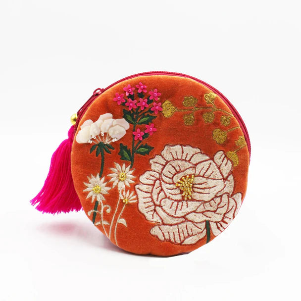 Posy Orange Round Velvet Purse