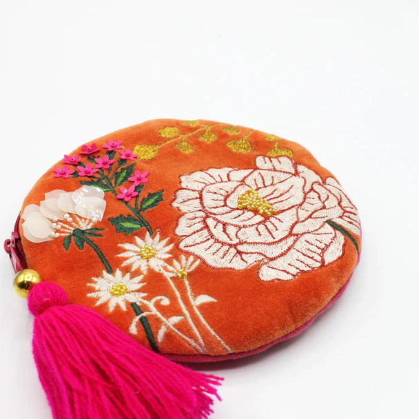 Posy Orange Round Velvet Purse