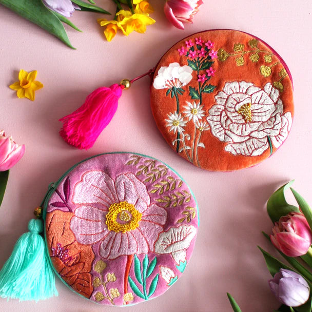 Posy Orange Round Velvet Purse