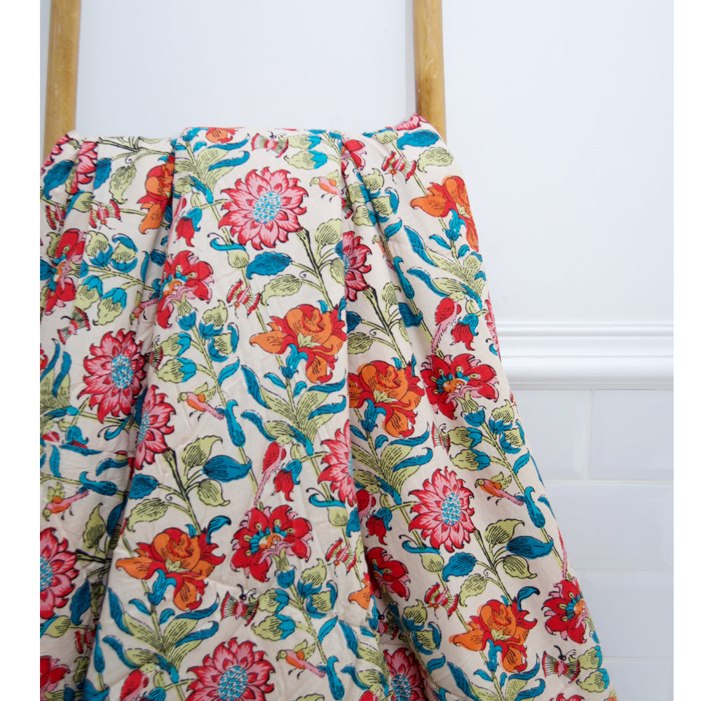 Floral Garden Print Cotton Indian Bed Quilt