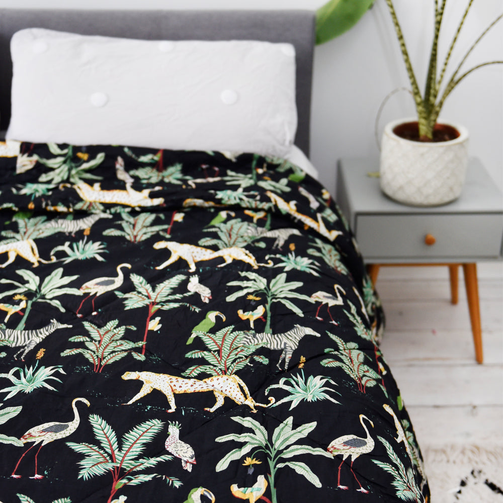 Safari At Night Print Cotton Indian Bed Quilt