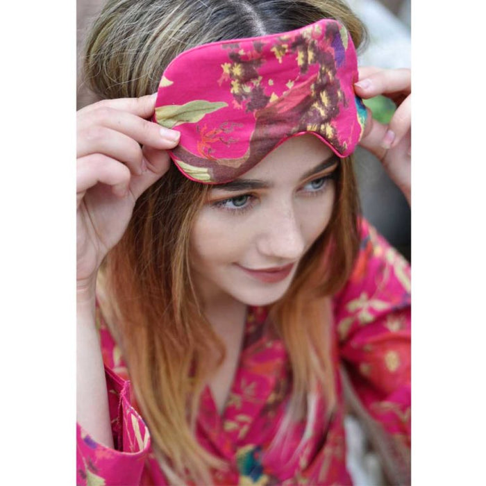 Hot Pink Birds of Paradise Cotton and Satin Eye Mask