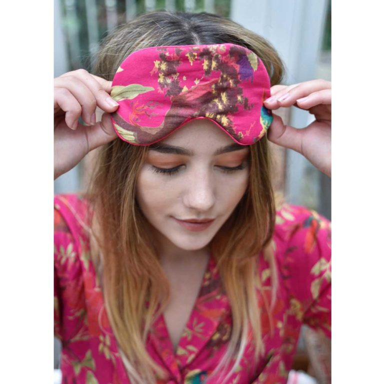 Hot Pink Birds of Paradise Cotton and Satin Eye Mask