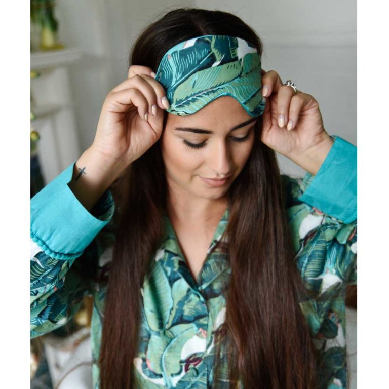 Green Leaf Print Cotton and Satin Eye Mask