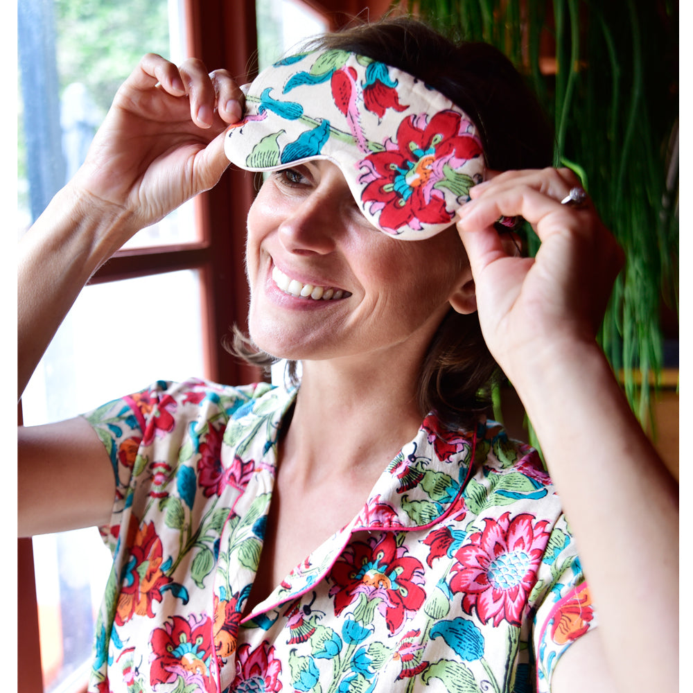 Floral Garden Cotton and Satin Eye Mask
