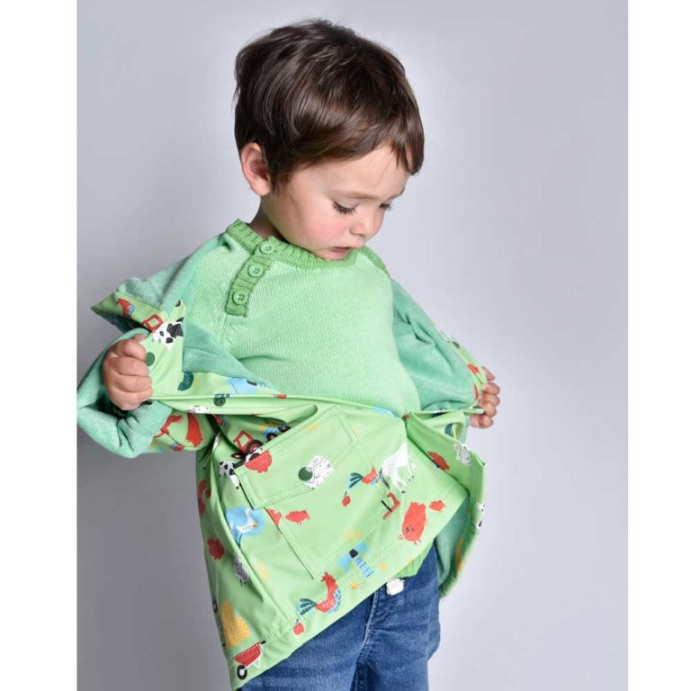 Children's Green Farmyard Hooded Raincoat