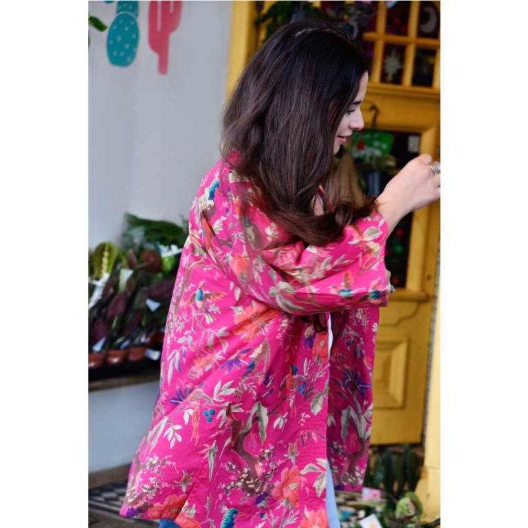 Hot Pink Bird of Paradise Print Cotton Summer Jacket