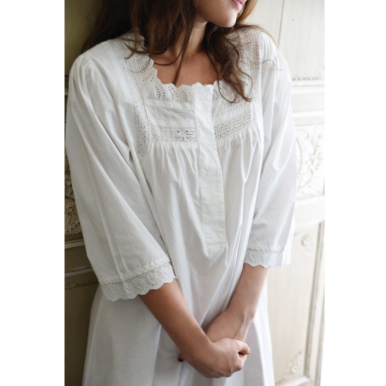 Ladies White Nightdress With Ruffled Broderie Anglaise 'Eliza'