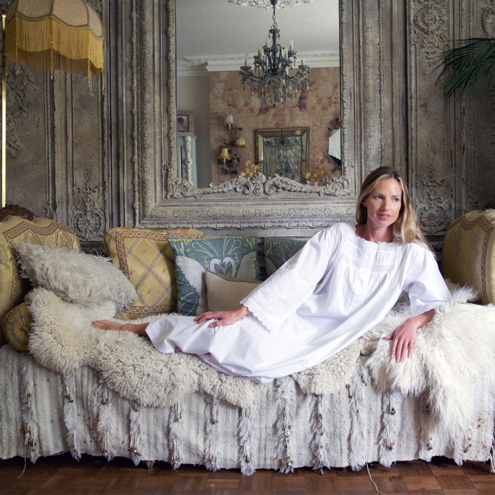 Ladies White Nightdress With Ruffled Broderie Anglaise 'Eliza'